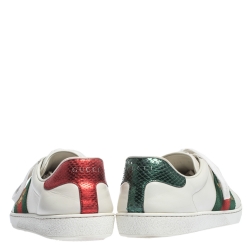 Gucci White Leather Ace Bee Web Low Top Sneakers Size 42
