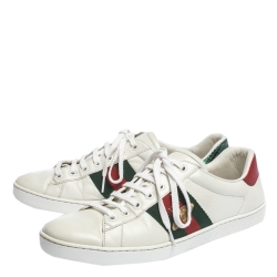 Gucci White Leather Ace Bee Web Low Top Sneakers Size 42
