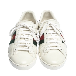 Gucci White Leather Ace Bee Web Low Top Sneakers Size 42