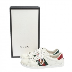 Gucci White Leather Ace Bee Web Low Top Sneakers Size 42