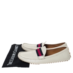 Pre Owned Gucci Cream Leather Web Trim Loafers Size 40