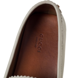 Pre Owned Gucci Cream Leather Web Trim Loafers Size 40