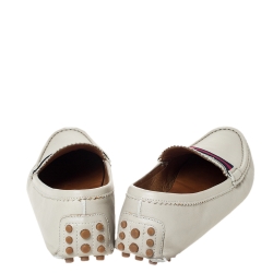 Pre Owned Gucci Cream Leather Web Trim Loafers Size 40