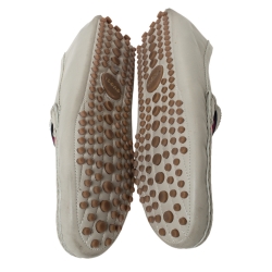 Pre Owned Gucci Cream Leather Web Trim Loafers Size 40