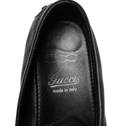 500 By Gucci Black Leather Horsebit Web Detail Driver Loafers Size 45