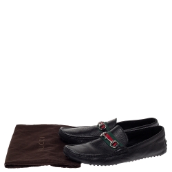 500 By Gucci Black Leather Horsebit Web Detail Driver Loafers Size 45