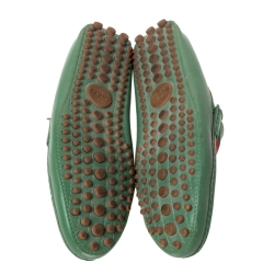 Gucci Green Leather Web Trim Loafers Size 45.5