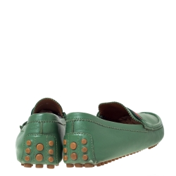 Gucci Green Leather Web Trim Loafers Size 45.5