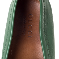 Gucci Green Leather Web Trim Loafers Size 45.5