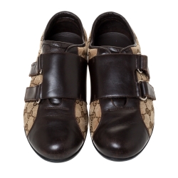 Gucci Brown Guccissima Canvas and Leather Velcro Sneakers Size 40