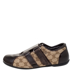 Gucci Brown Guccissima Canvas and Leather Velcro Sneakers Size 40
