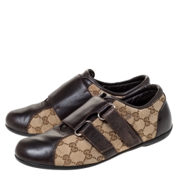 Gucci Brown Guccissima Canvas and Leather Velcro Sneakers Size 40
