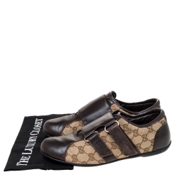 Gucci Brown Guccissima Canvas and Leather Velcro Sneakers Size 40