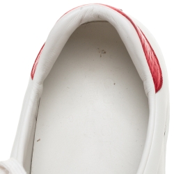 Pre Owned Gucci White Leather Ace Web Low Top Sneakers with Removable Patch Size 42