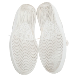 Pre Owned Gucci White Leather Ace Web Low Top Sneakers with Removable Patch Size 42