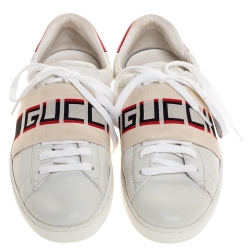 Gucci White Leather Ace Stripe Low Top Sneakers Size 39