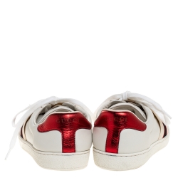 Gucci White Leather Ace Stripe Low Top Sneakers Size 39