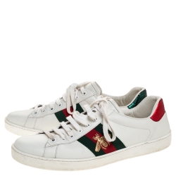 Gucci White Leather Ace Bee Web Detail Low Top Sneakers Size 42