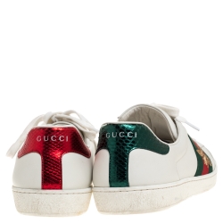 Gucci White Leather Ace Bee Web Detail Low Top Sneakers Size 42