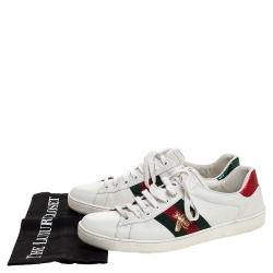 Gucci White Leather Ace Bee Web Detail Low Top Sneakers Size 42