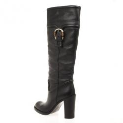 Pre Owned Gucci Black Leather Bamboo Classic High Knee Length Boots Size 38.5