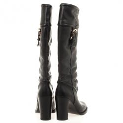 Pre Owned Gucci Black Leather Bamboo Classic High Knee Length Boots Size 38.5