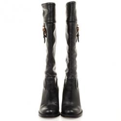 Pre Owned Gucci Black Leather Bamboo Classic High Knee Length Boots Size 38.5