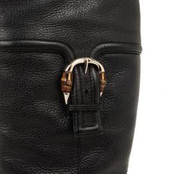 Pre Owned Gucci Black Leather Bamboo Classic High Knee Length Boots Size 38.5