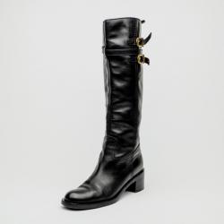 Pre Owned Gucci Black Leather Knee Length Boots Size 38