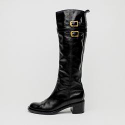 Pre Owned Gucci Black Leather Knee Length Boots Size 38