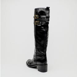 Pre Owned Gucci Black Leather Knee Length Boots Size 38