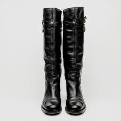Pre Owned Gucci Black Leather Knee Length Boots Size 38