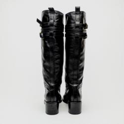 Pre Owned Gucci Black Leather Knee Length Boots Size 38