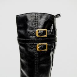 Pre Owned Gucci Black Leather Knee Length Boots Size 38