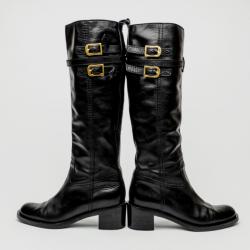 Pre Owned Gucci Black Leather Knee Length Boots Size 38