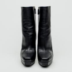 Pre Owned Gucci Black Leather Mid Calf Platform Boots Size 39