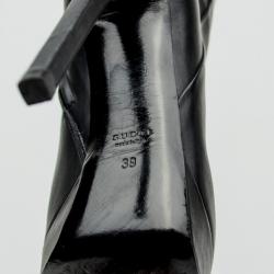 Pre Owned Gucci Black Leather Mid Calf Platform Boots Size 39