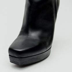 Pre Owned Gucci Black Leather Mid Calf Platform Boots Size 39