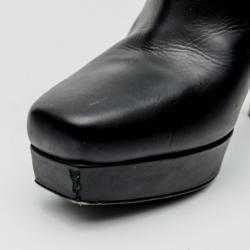 Pre Owned Gucci Black Leather Mid Calf Platform Boots Size 39