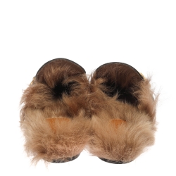 Pre Owned Gucci Black Leather and Fur Lined GG Web Princetown Mules Size 41.5