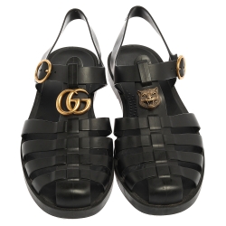 Pre Owned صندل غوتشي سير إبزيم مزخرف نمر ومارمونت مطاط أسود مقاس 43