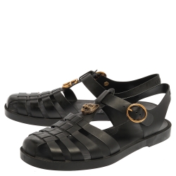 Pre Owned صندل غوتشي سير إبزيم مزخرف نمر ومارمونت مطاط أسود مقاس 43