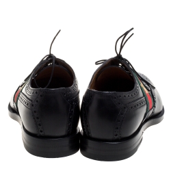 Pre Owned Gucci Black Brogue Leather Bee Web Detail Lace Up Derby Size 42