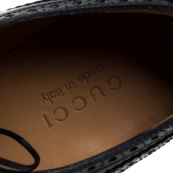 Pre Owned Gucci Black Brogue Leather Bee Web Detail Lace Up Derby Size 42