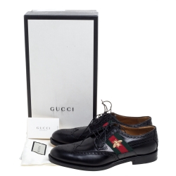 Pre Owned Gucci Black Brogue Leather Bee Web Detail Lace Up Derby Size 42