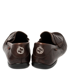 Pre Owned حذاء لوفرز غوتشي بيني جلد غوتشيسيما بني داكن مقاس 41