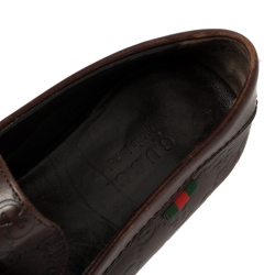 Pre Owned حذاء لوفرز غوتشي بيني جلد غوتشيسيما بني داكن مقاس 41