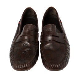 Pre Owned حذاء لوفرز غوتشي بيني جلد غوتشيسيما بني داكن مقاس 41