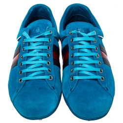 Pre Owned Gucci Blue Suede Web Detail Low Top Sneakers Size 41.5