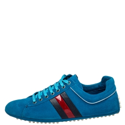 Pre Owned Gucci Blue Suede Web Detail Low Top Sneakers Size 41.5